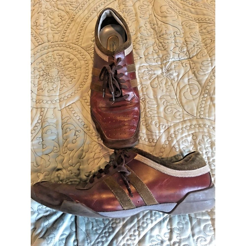 Men's Kenneth‎ Cole Seeing Stripes Burgundy Leather Fashion Sneakers Size 9 1/2M